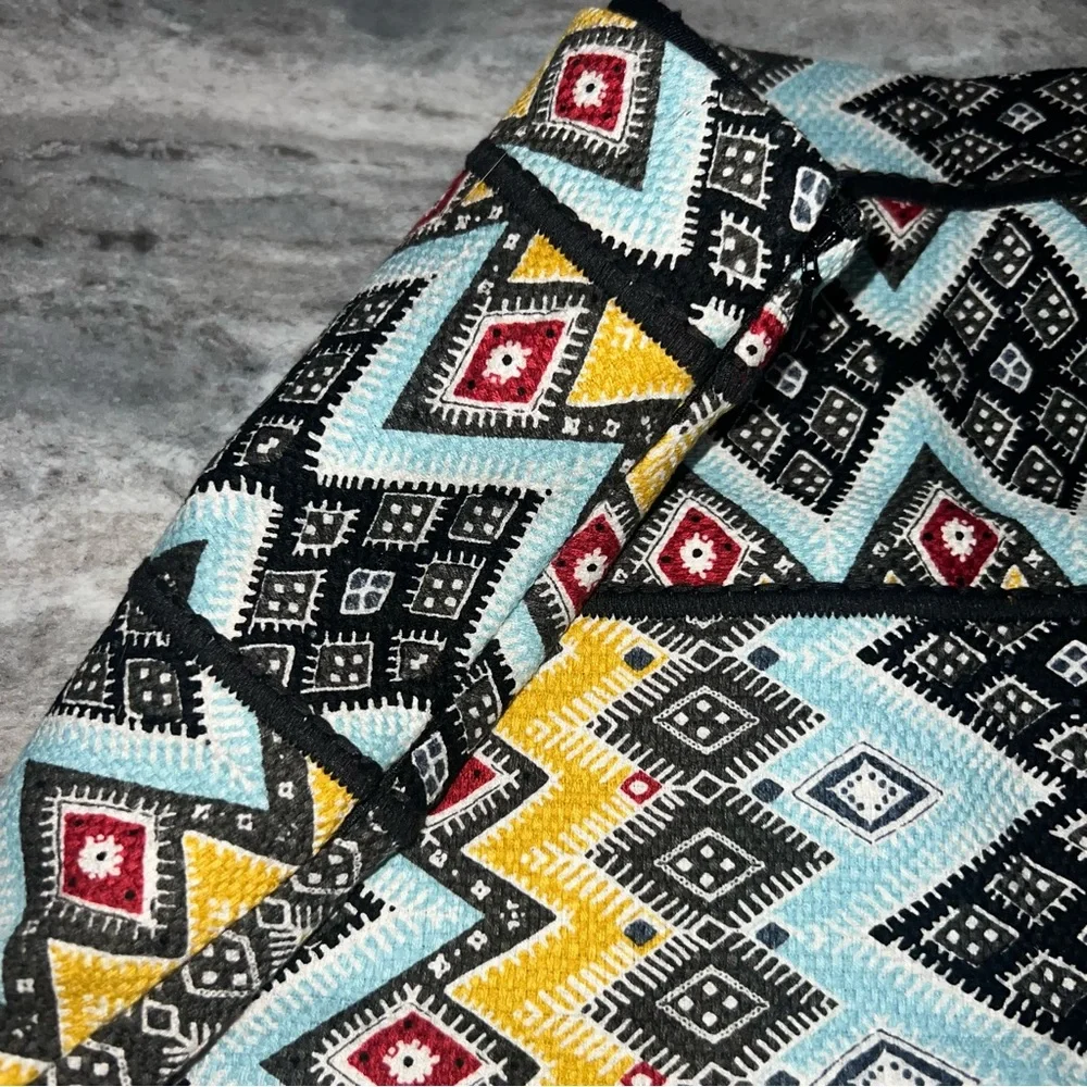 Ann Taylor LOFT Yellow Blue Black Tribal Print Short A-Line Skirt Women’s Size 6